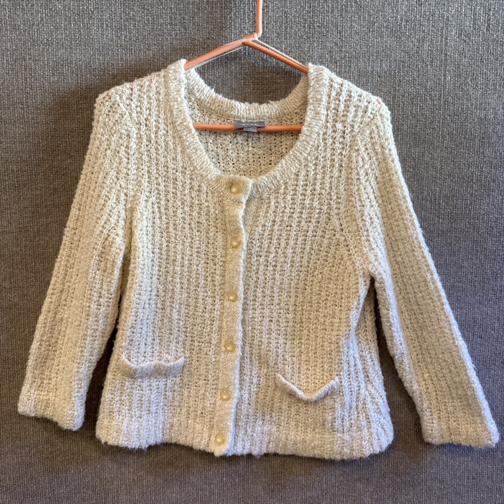 Jana Wool Blend Chunky Knit Cream Cardigan Sz:L Lagenlook Capsule Wardrobe EUC